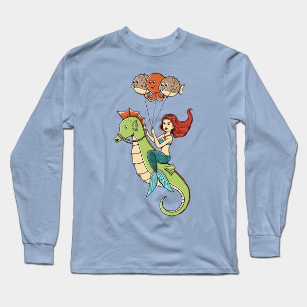 Mermaid and seahorse Long Sleeve T-Shirt by coffeeman